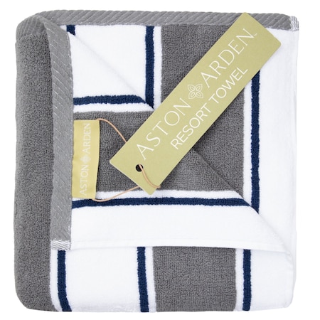 Arkwright Home Aston & Arden Pinstriped Beach Towel 35x70 Grey/Navy BT-PINSTR-25GN